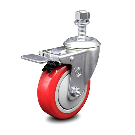 Service Caster 4 Inch Red Polyurethane Swivel 12mm Stem Caster with Total Lock Brake SCC SCC-TSTTL20S414-PPUB-RED-M1215